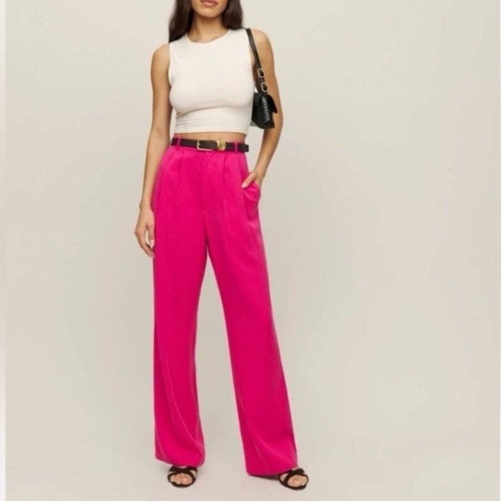 Reformation Pink Manso High Waisted Wide Leg Pleated Trousers Dress Pants SZ 2